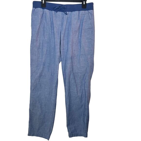 Talbots Pants Size 8 Womens Blue Chambray Straight Leg Pull On Cotton - Picture 1 of 7